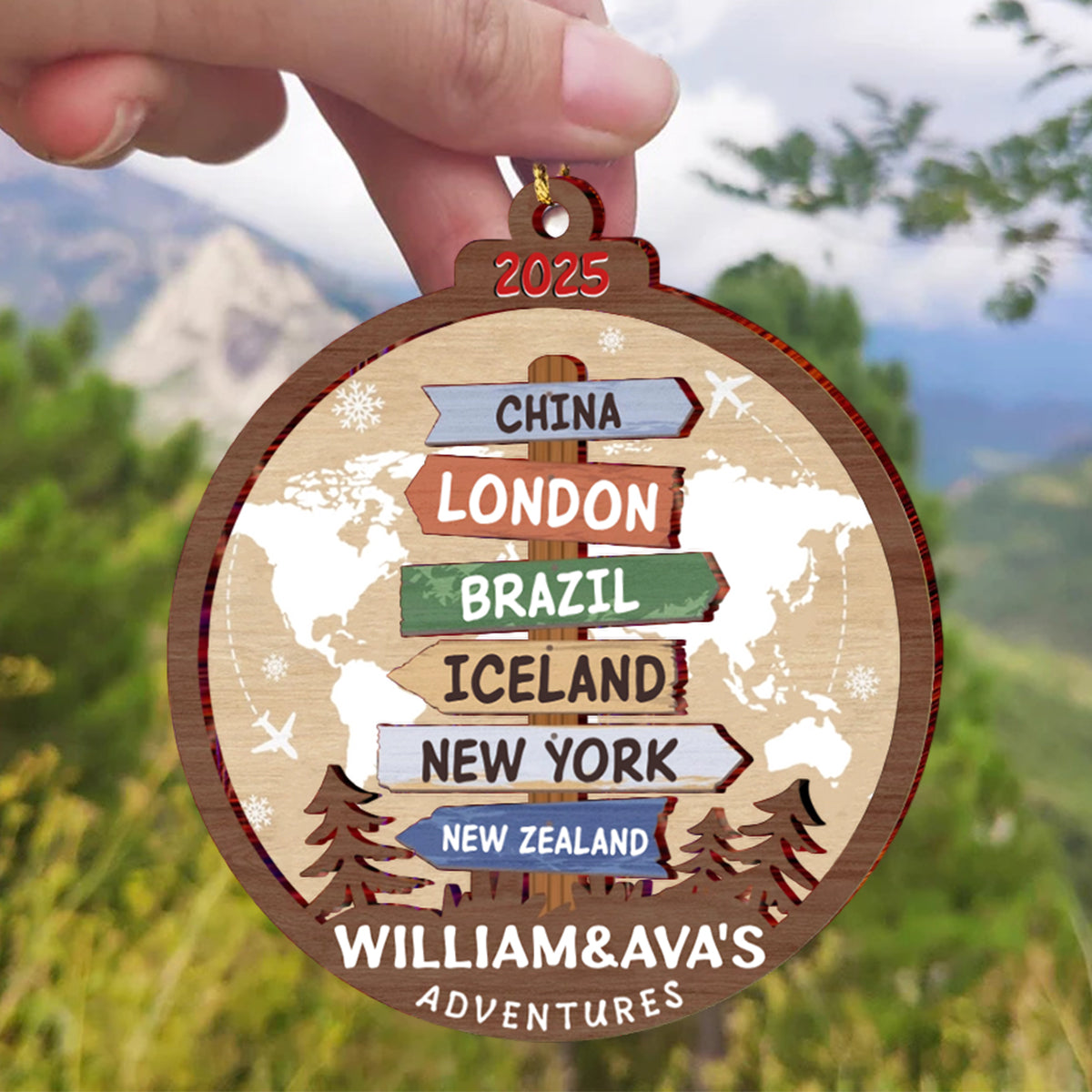 Travel Adventure Personalized Wood Ornament