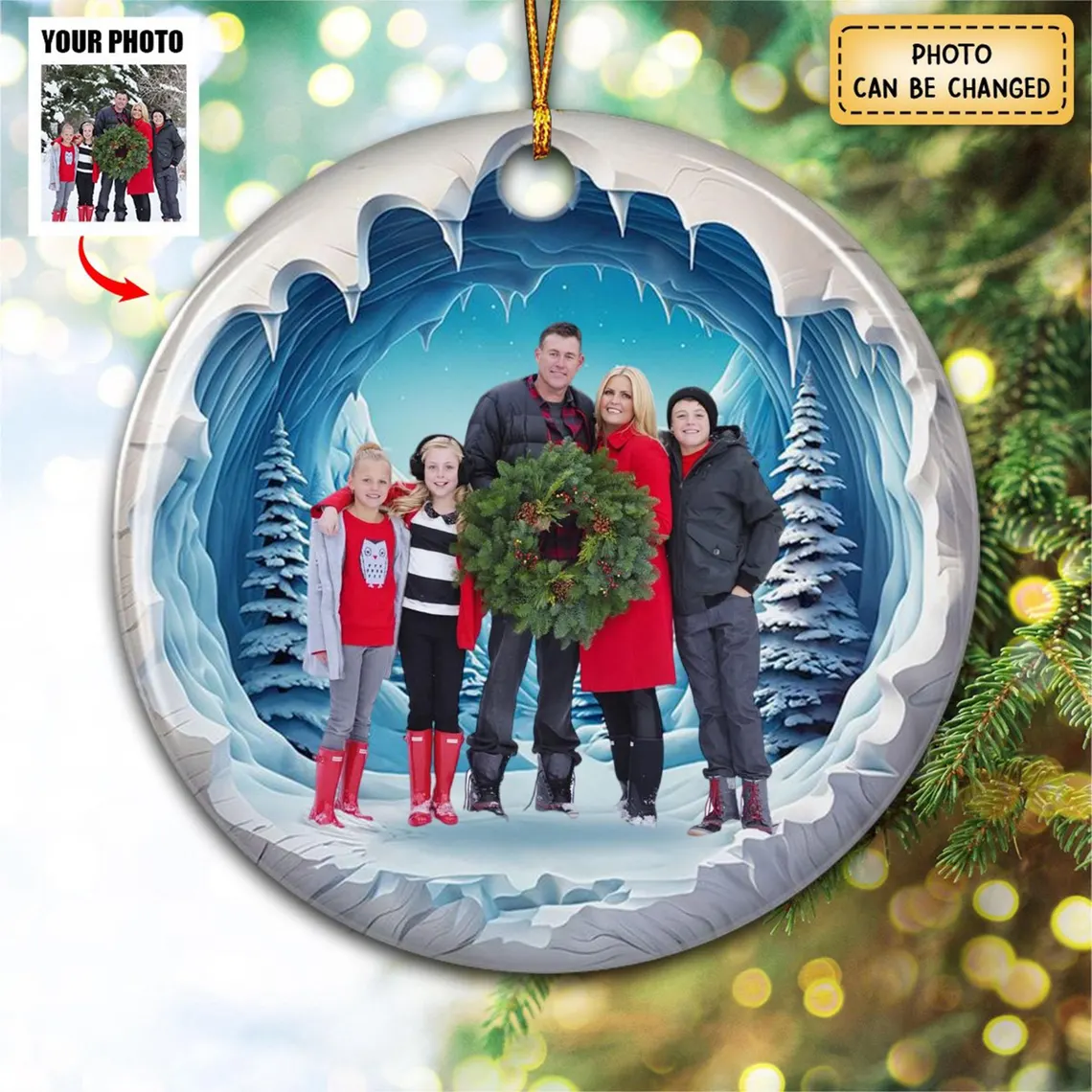 Custom Family Photo Ornament, Christmas Ceramic Pendant