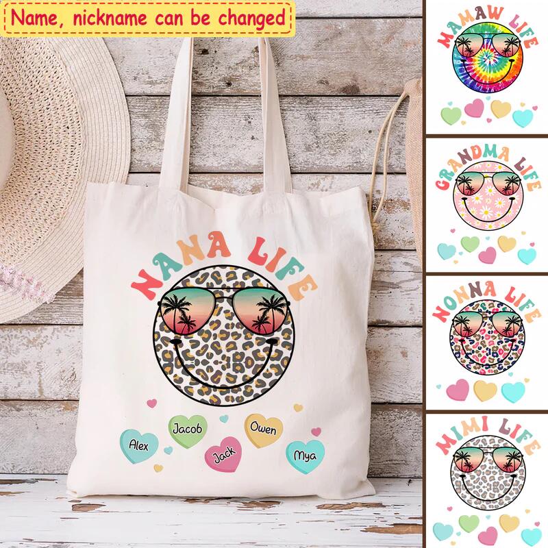 Nana Life Summer Smiley Face Vacation Personalized Tote Bag