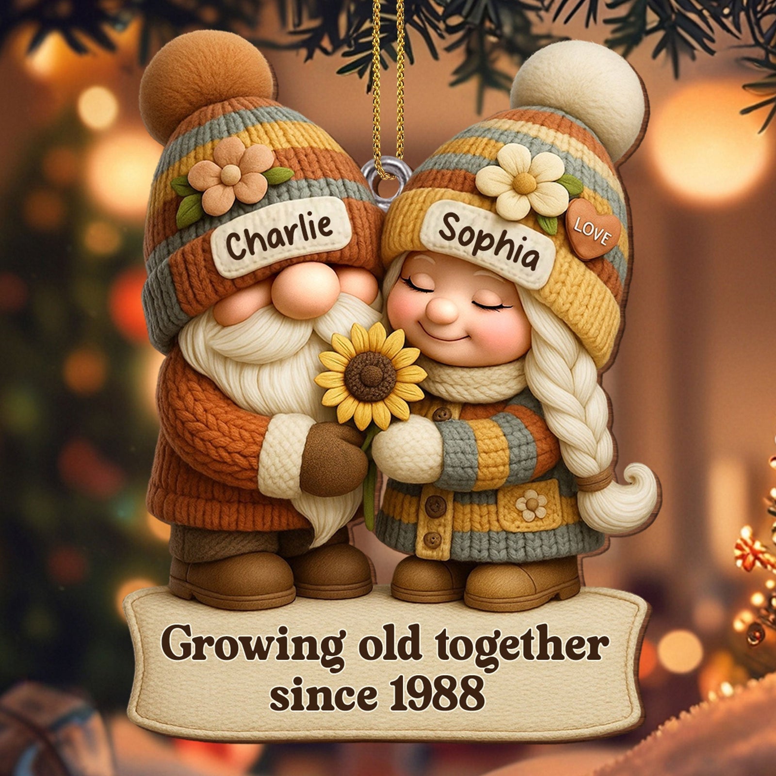 Personalized Growing Old Together Christmas Couple Ornament