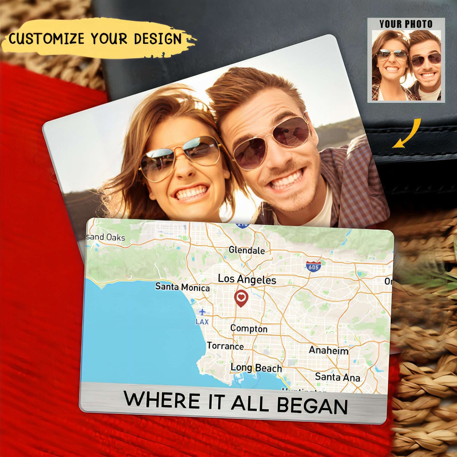 Where It All Began Location Map Custom Photo Wallet Insert Personalized Metal Wallet Card