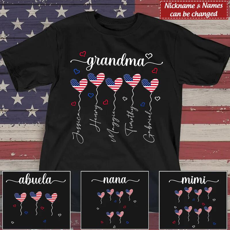 Grandma Heart Balloon Independence Day Personalized T-shirt
