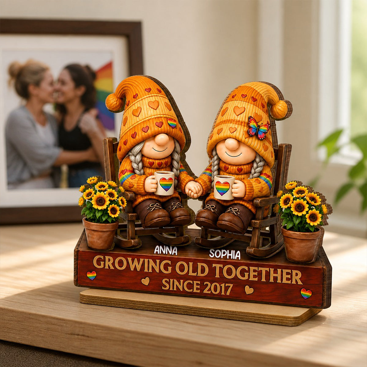 Happy Pride Month - Personalized LGBT Couple Growing Old Together Wooden Plaque