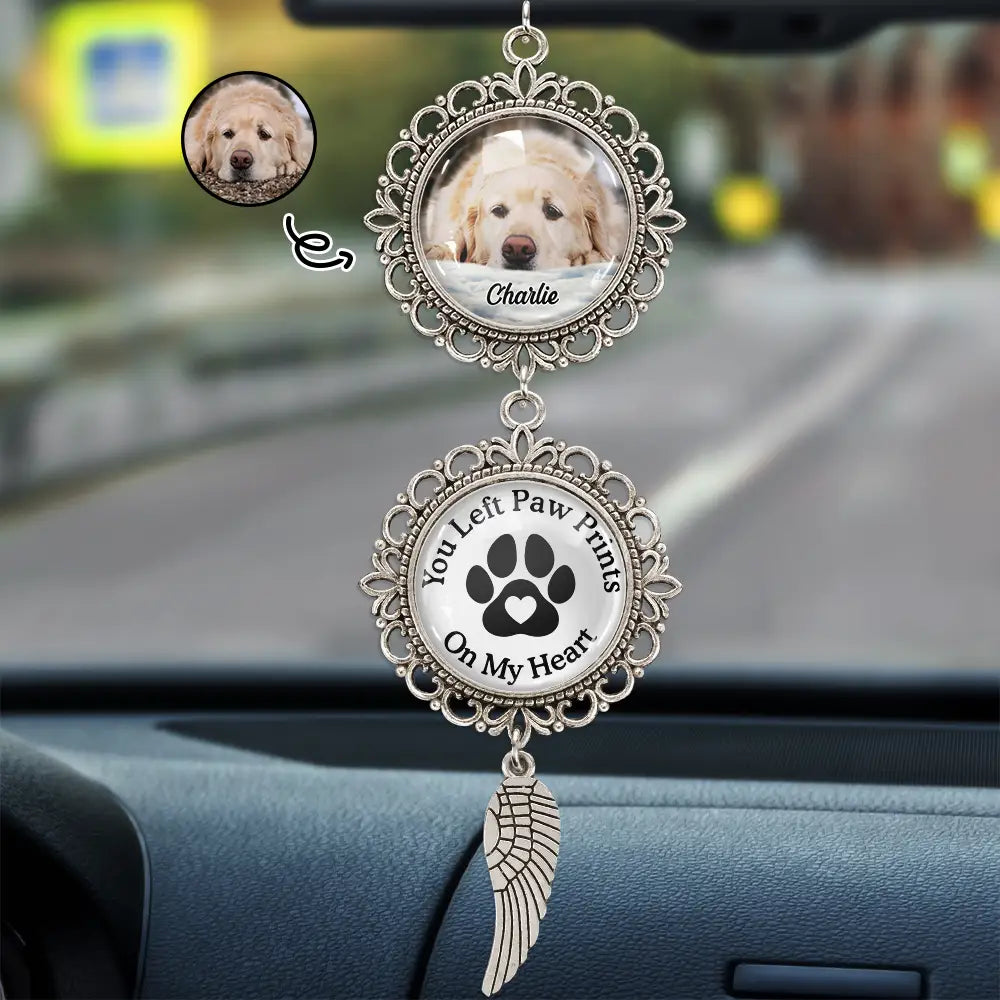 You Left Paw Prints On My Heart - Personalized Photo Memorial Pet Pendant Charm