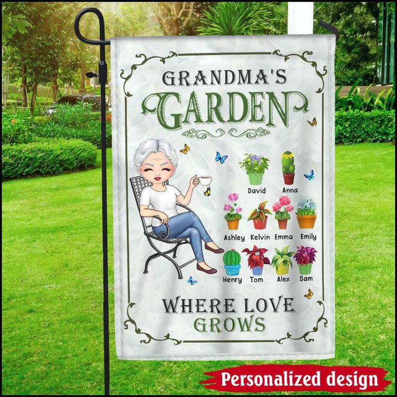 Grandma Mom Garden Where Love Grows Personalized Flag