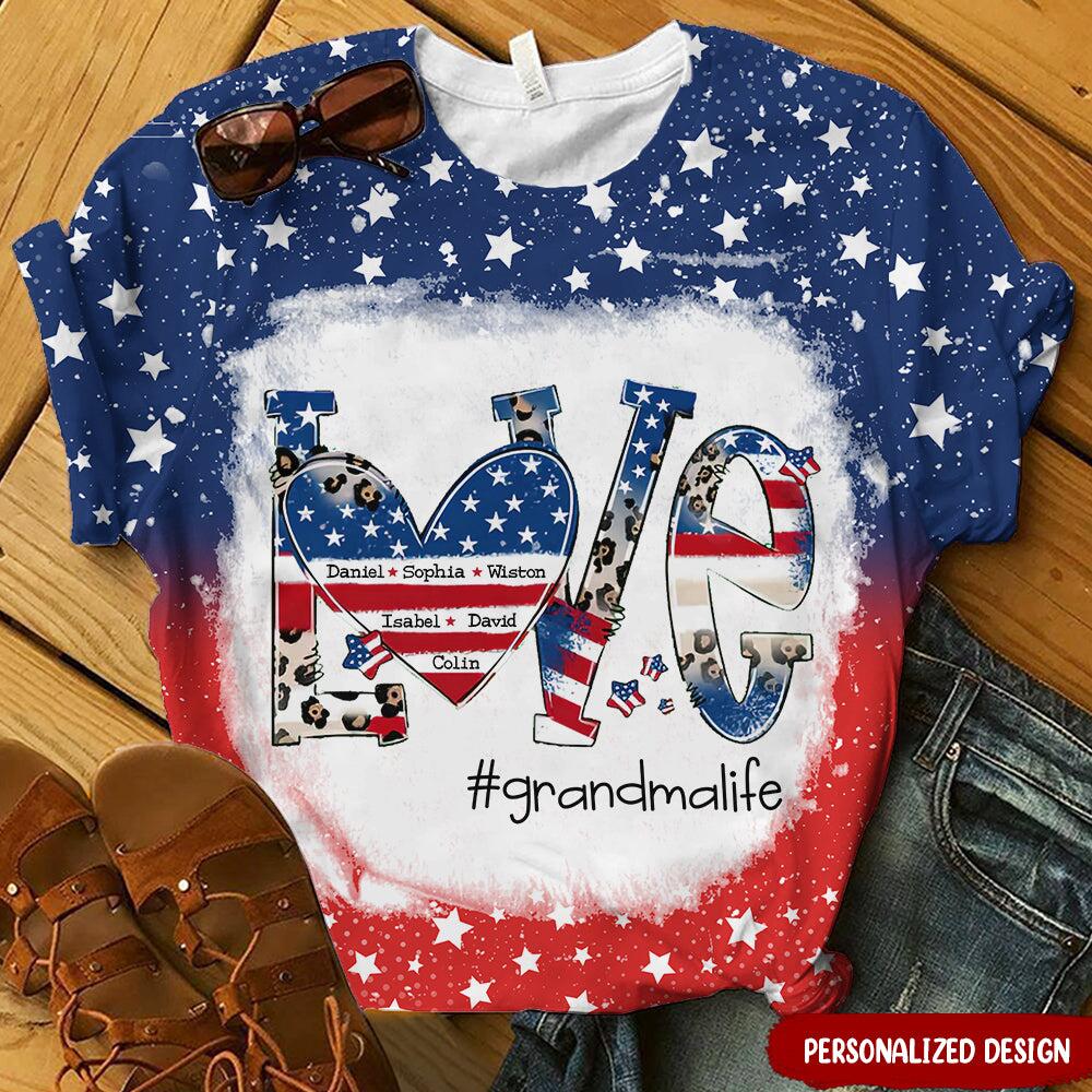 Love Grandmalife 4th July American Flag Leopard Personalized 3D T-shirt