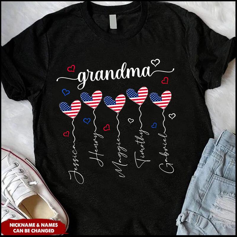 Grandma Heart Balloon Independence Day Personalized T-shirt