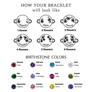 Personalized Grandma Mom 1-6 Family Birthstones Flower Bracelet