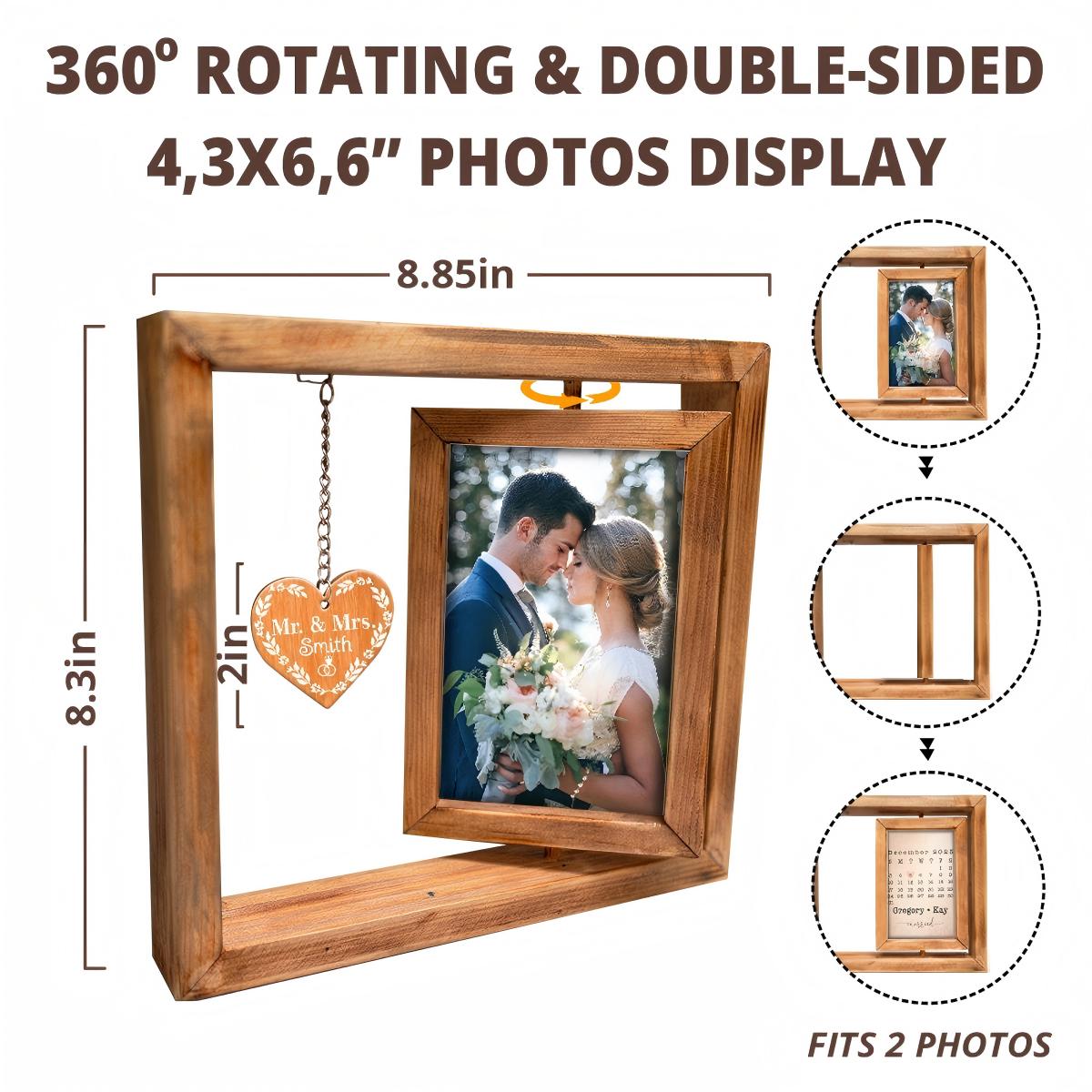 Custom Rotating Wooden Frame For Couples With Photo & Wedding Date