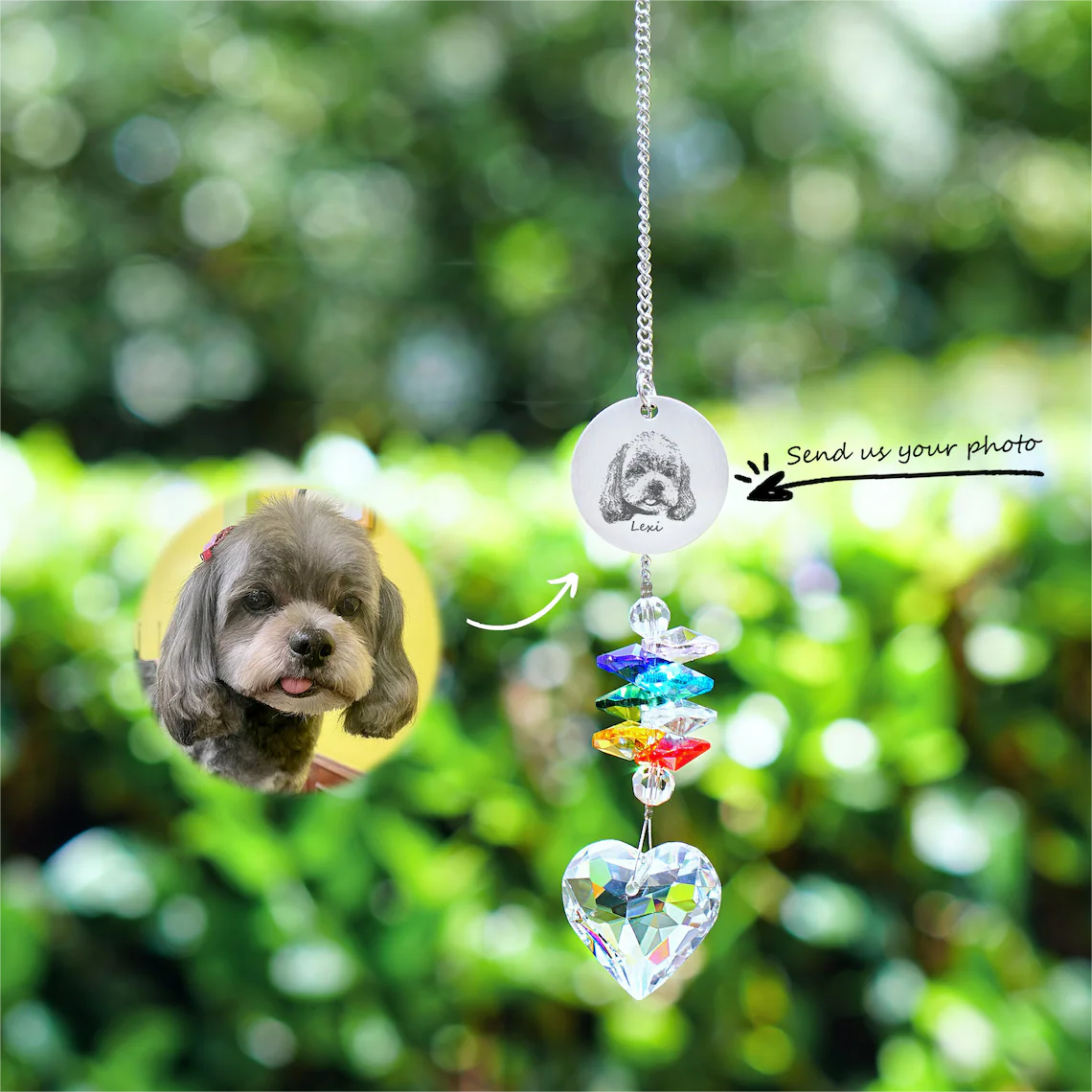Personalized Portrait Engraving Crystal Rainbow Suncatcher, Pet Memorial Gift