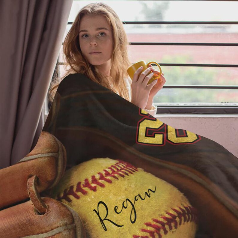 Personalized Name And Number Softball Blanket Gift For Softball Lovers Gifts