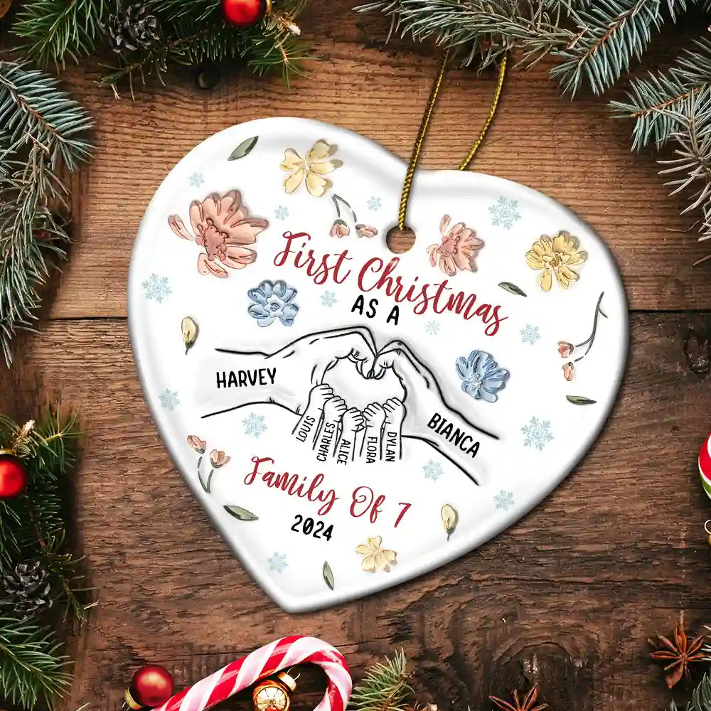 First Christmas As A Family As - Personalized Heart Ceramic Ornament