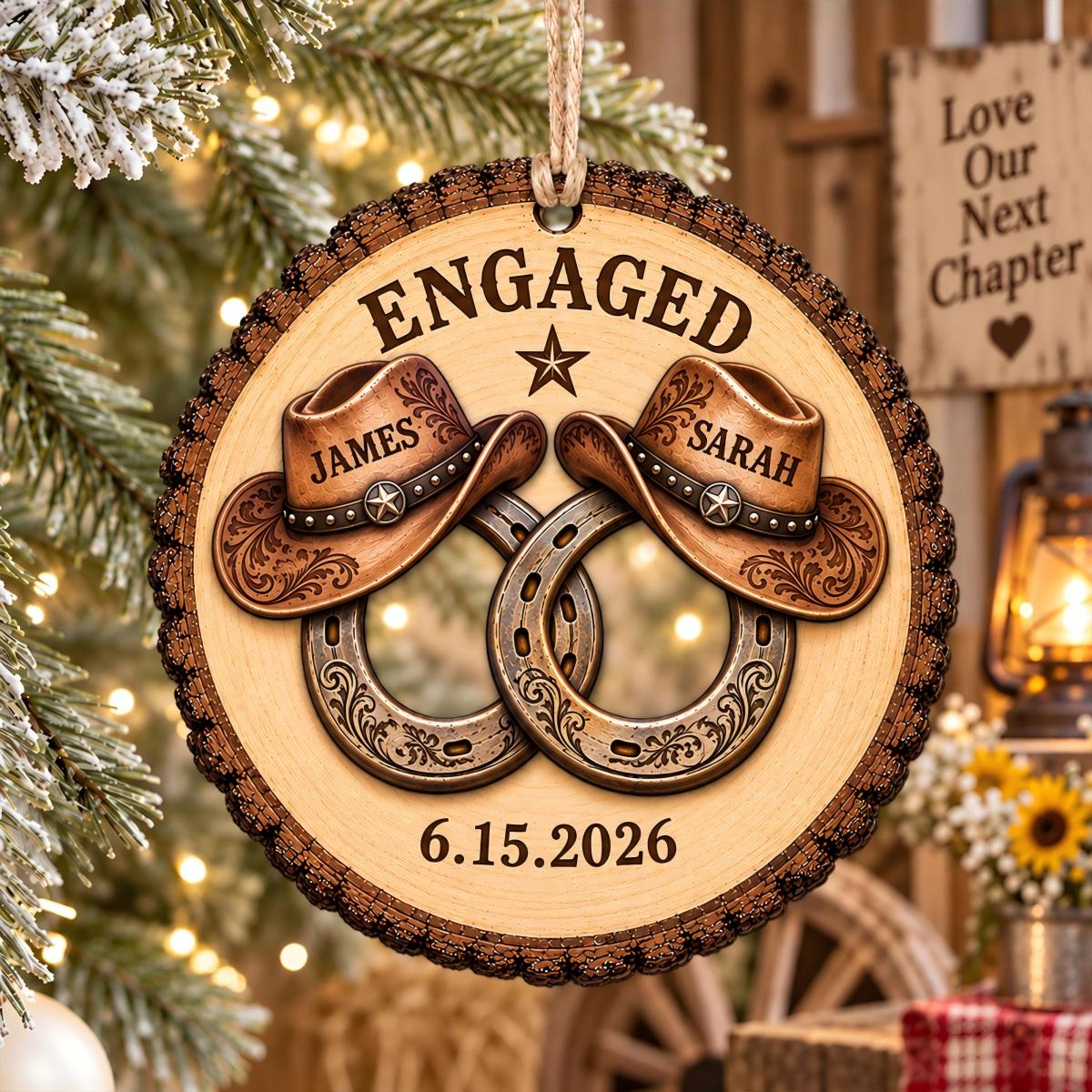 Western Cowboy Couple Ornament, Newly Engaged Gift