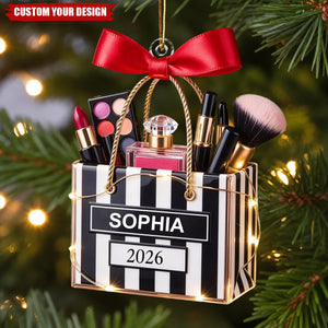 Personalized Makeup Lovers Ornament, Beauty Brush Tree Decor With Name