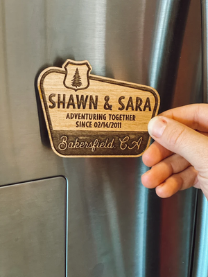 Personalized Couple Adventure Together Wooden Fridge Magnet