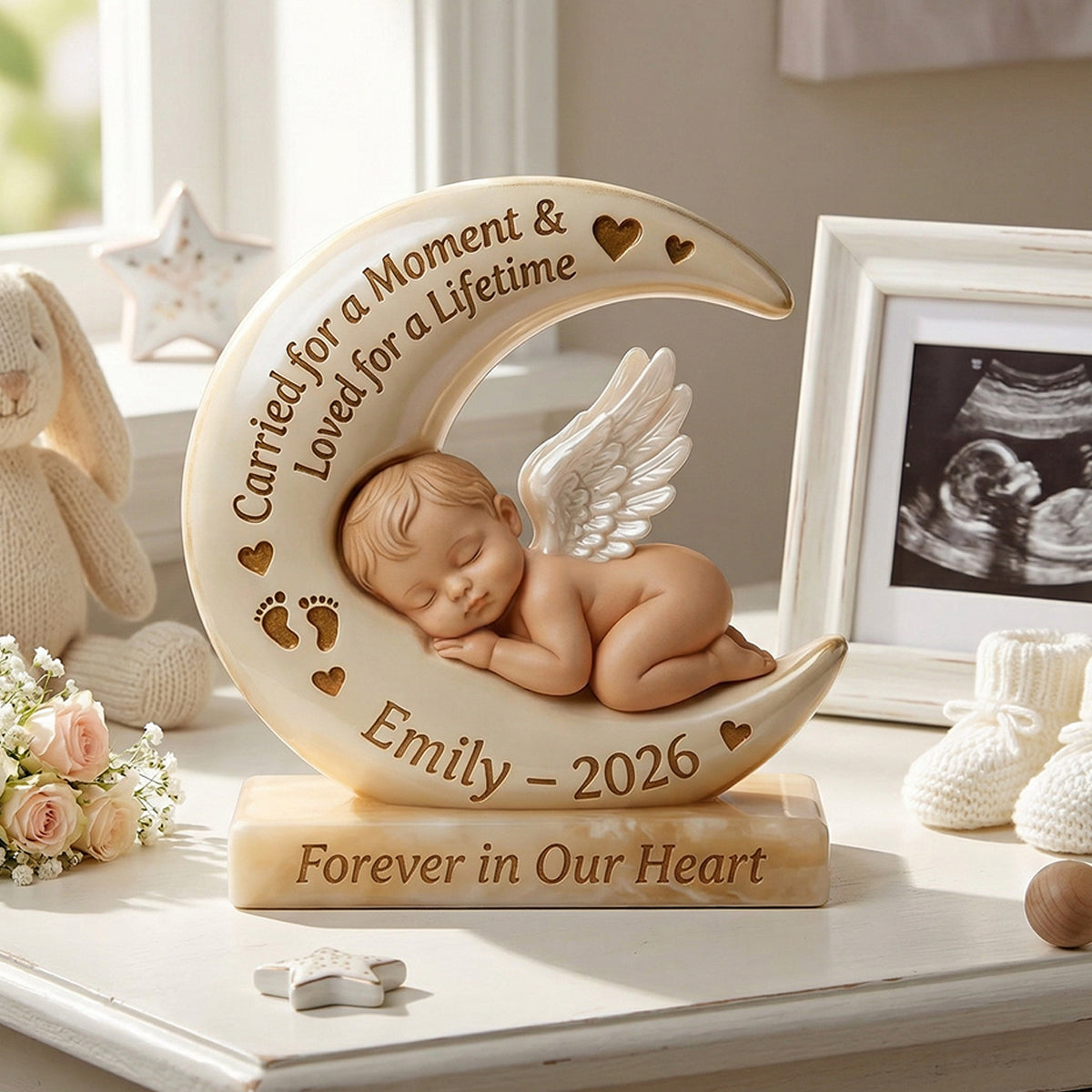Baby Angel And Moon-Personalized Plaque,Memorial Keepsake