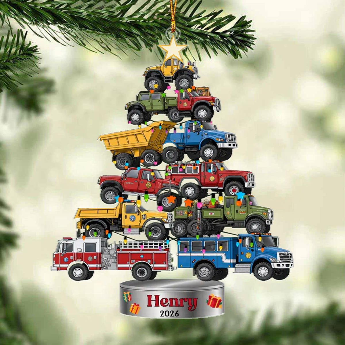 Personalized Trucks Christmas Tree Ornament, Vehicle Holiday Keepsake, Gift For Kids