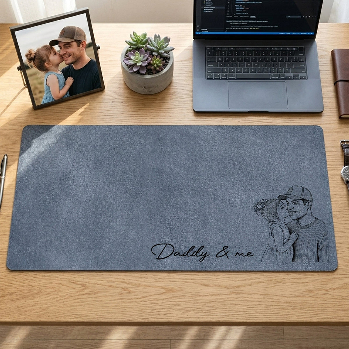 We Love You Dad Custom Photo Sketch Desk Mat – Personalized Father's Day Gift