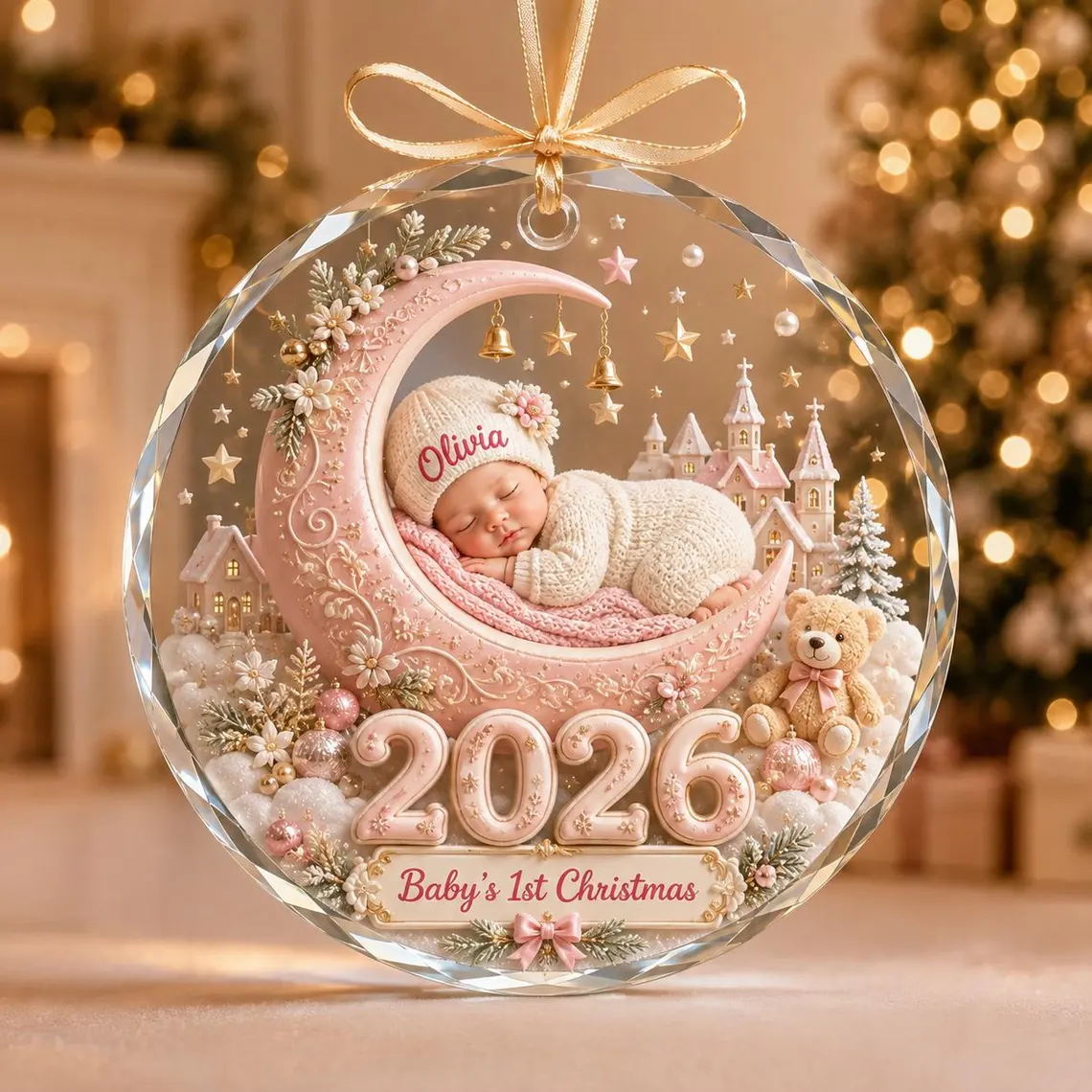 Personalized Baby First Christmas Crystal Ornament-Custom Baby Name