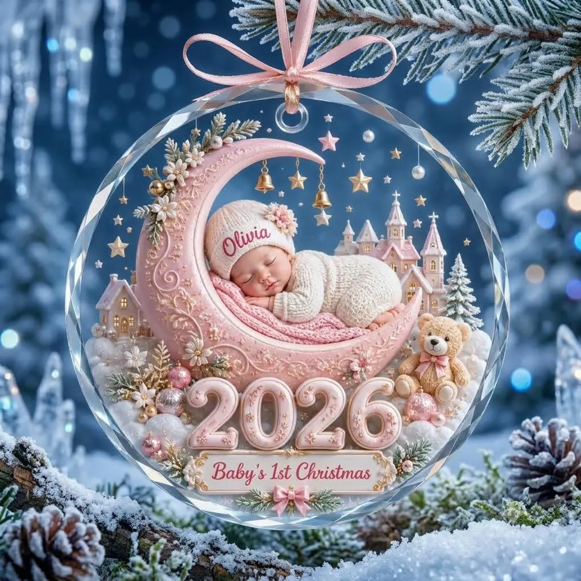 Personalized Baby First Christmas Crystal Ornament-Custom Baby Name