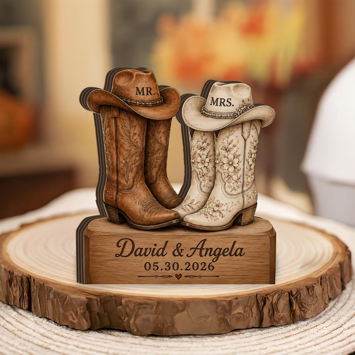 Personalized Cowboy Boots Wooden Plaque, Western Wedding Mr. and Mrs. Decor
