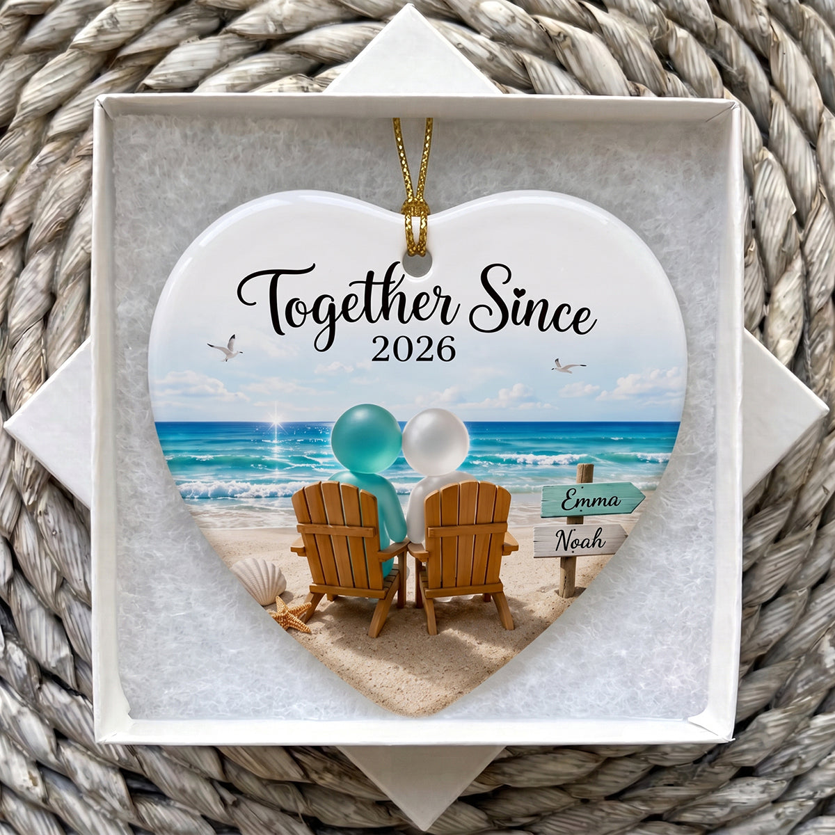 Personalized Sea Glass Couple Beach Ornament