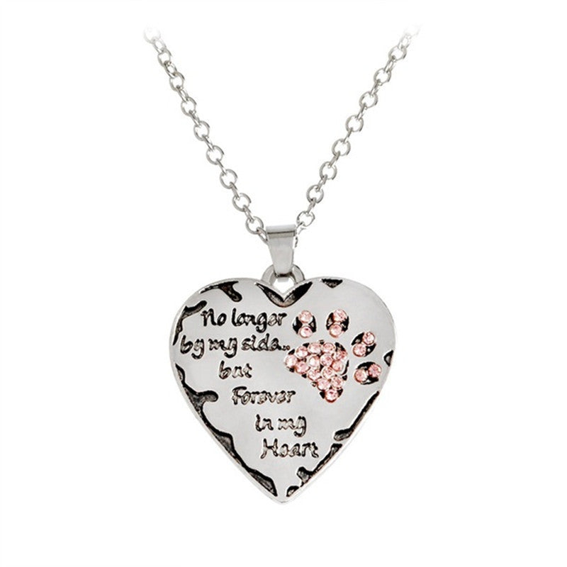 No Longer By My Side Heart Dog Paw Necklace
