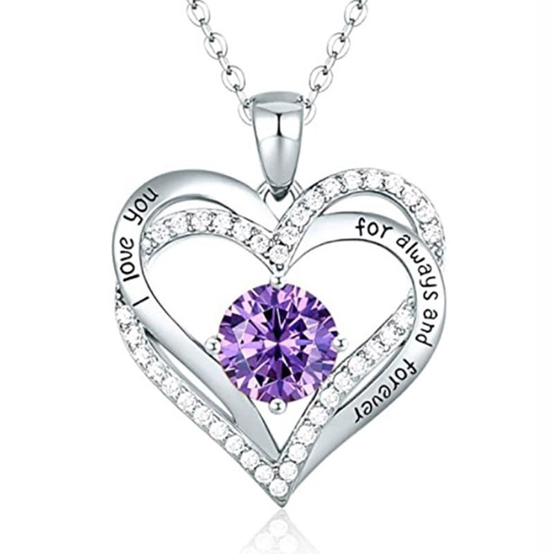 New Style Crystal Necklace Double Heart Mother Gift