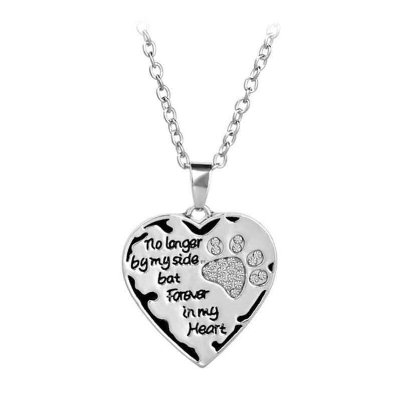 No Longer By My Side Heart Dog Paw Necklace