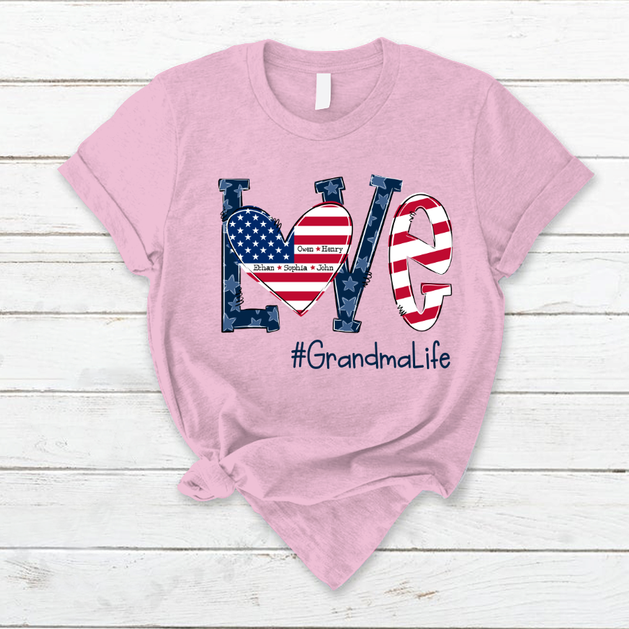 Personalized Love Grandma Life American Flag T-Shirt