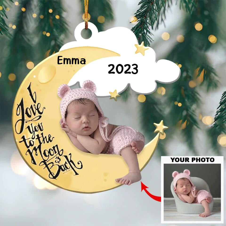 Personalized Photo Mica Ornament - Gift For Baby - I Love You To The Moon And Back