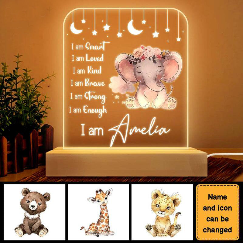Gift For Baby I Am Kind Elephant Animals Nursery Plaque LED Lamp