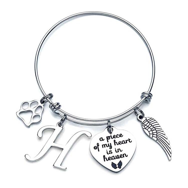 Memorial A Piece Of My Heart In Heaven Dog Paw Bracelet