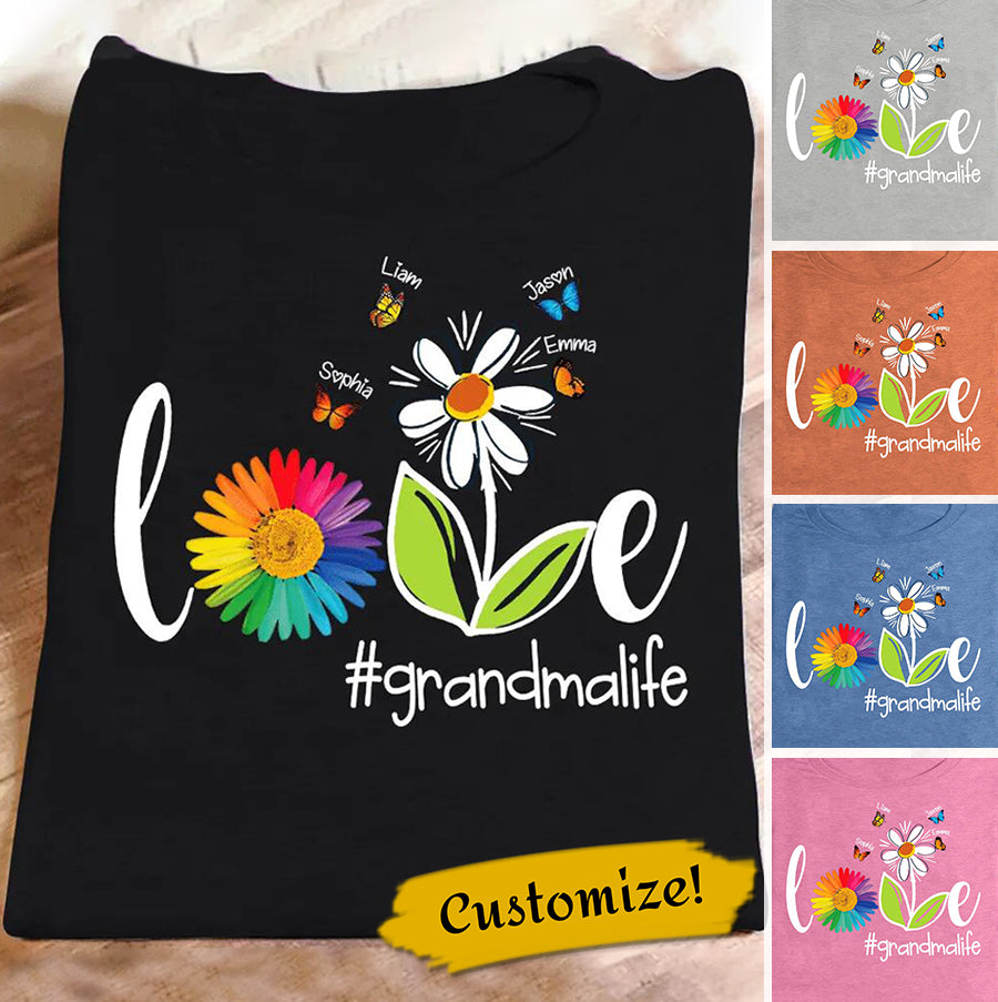 Love Grandma Life Butterfly Personalized T-Shirt