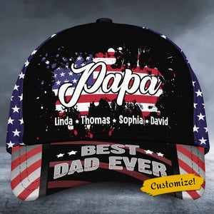 Personalized Papa With Grandkids Usa Flag CAP