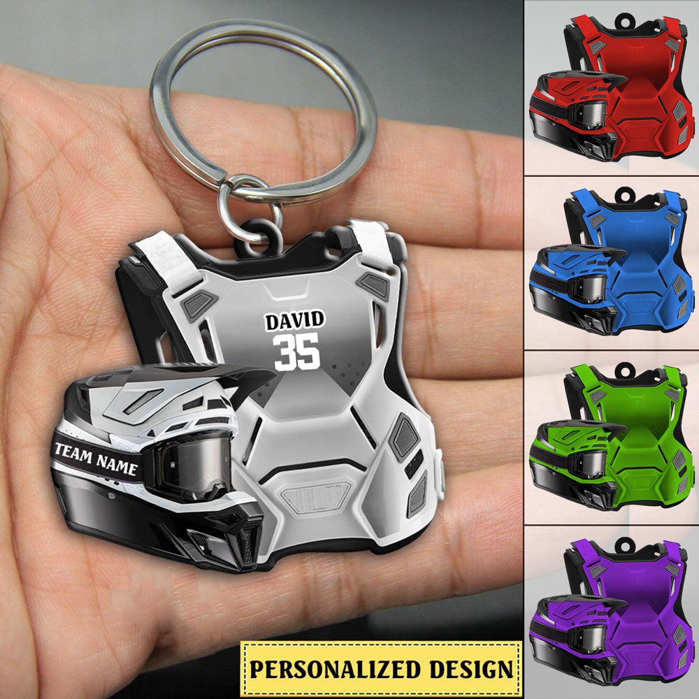 Motocross Chest Protector And Helmet Personalized Keychain