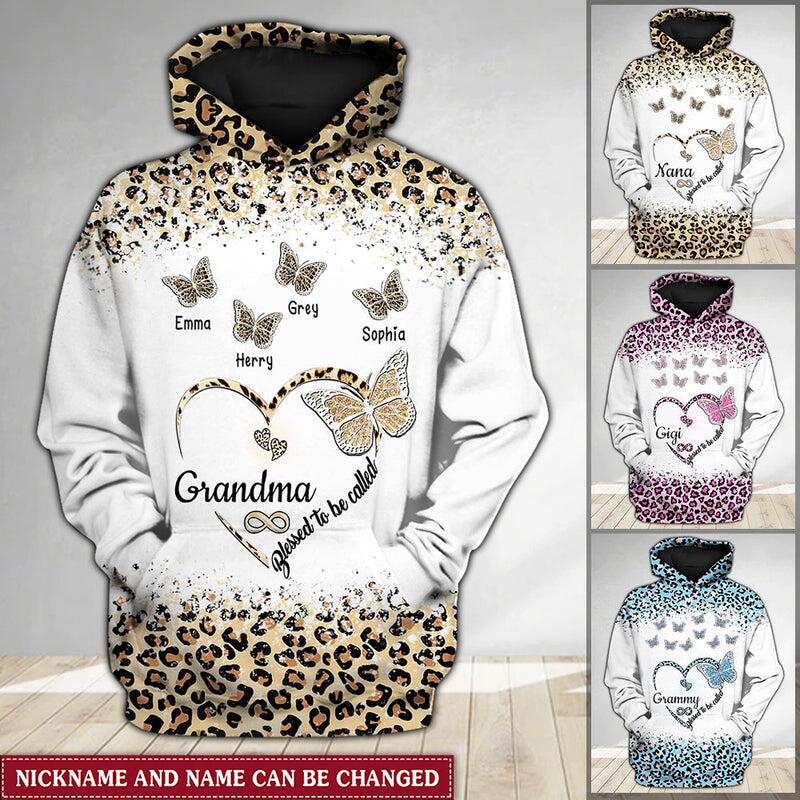 Blessed To Be Called Nana Butterfly Heart Infinity Grandkids Love Personalized Hoodie