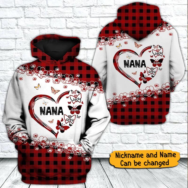 Grandma Mom Heart Kids Butterflies Personalized Hoodie