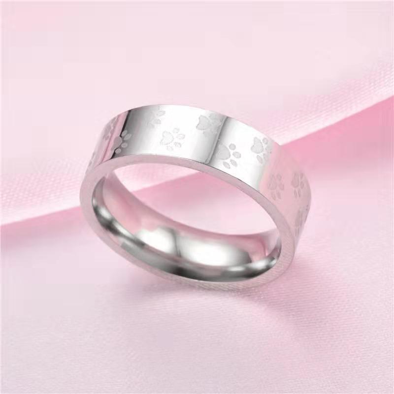 Silver Paw Print Ring for Dog Lover Memorial Dog Ring