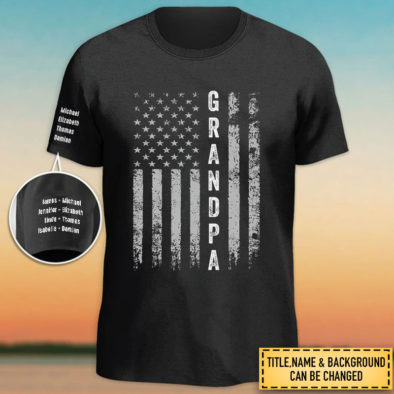 The Legend Daddy Papa - Family Personalized Custom Unisex T-Shirt With Design On Sleeve