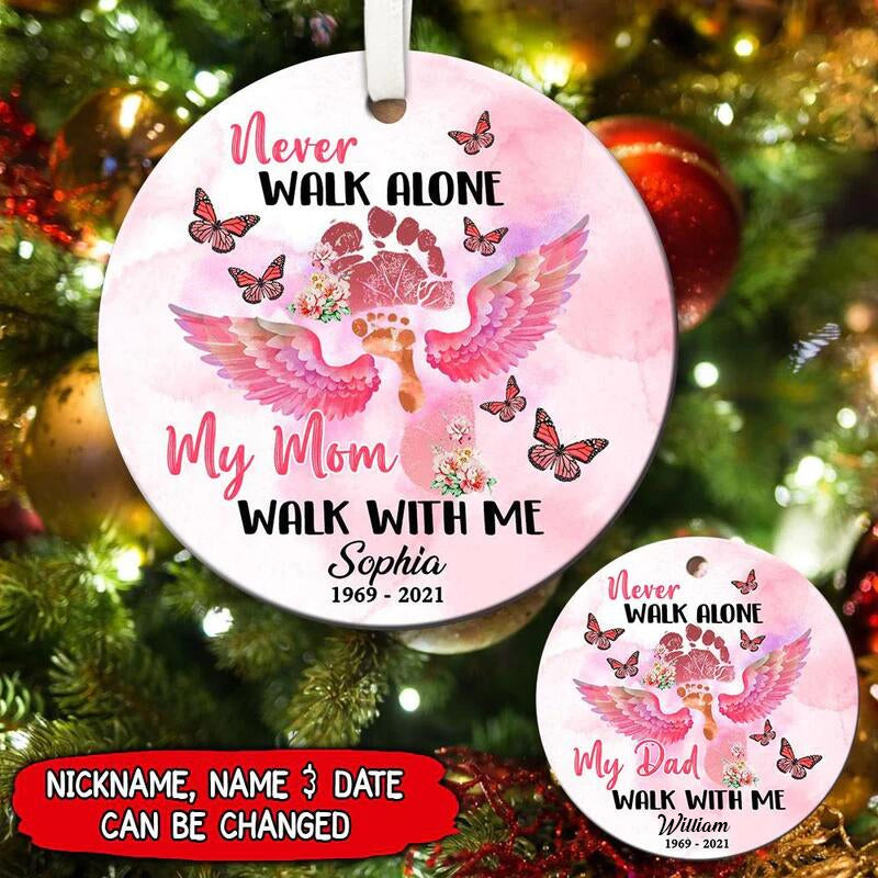 Never Walk Alone Memorial Personalized Circle Ceramic Ornament