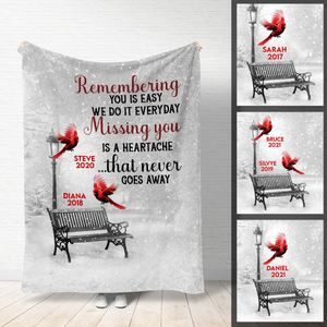 Cardinal Remembering You Is Easy I Do It Everyday Personalized Blanket Memorial Gift
