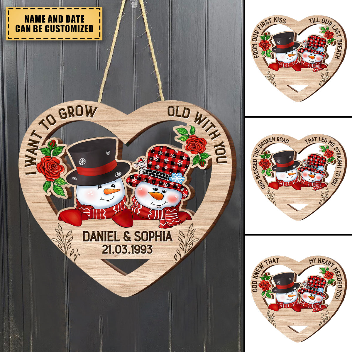 I Want To Grow Old With You Christmas Snowman Personalized Wooden Sign