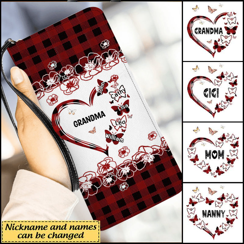 GRANDMA MOM BUTTERFLIES HEART WITH KIDS PERSONALIZED WALLET