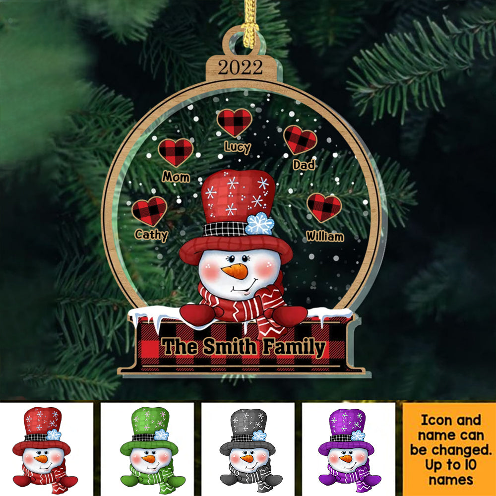 Snowman Family Christmas Personalized Ornament, Customized Gift
