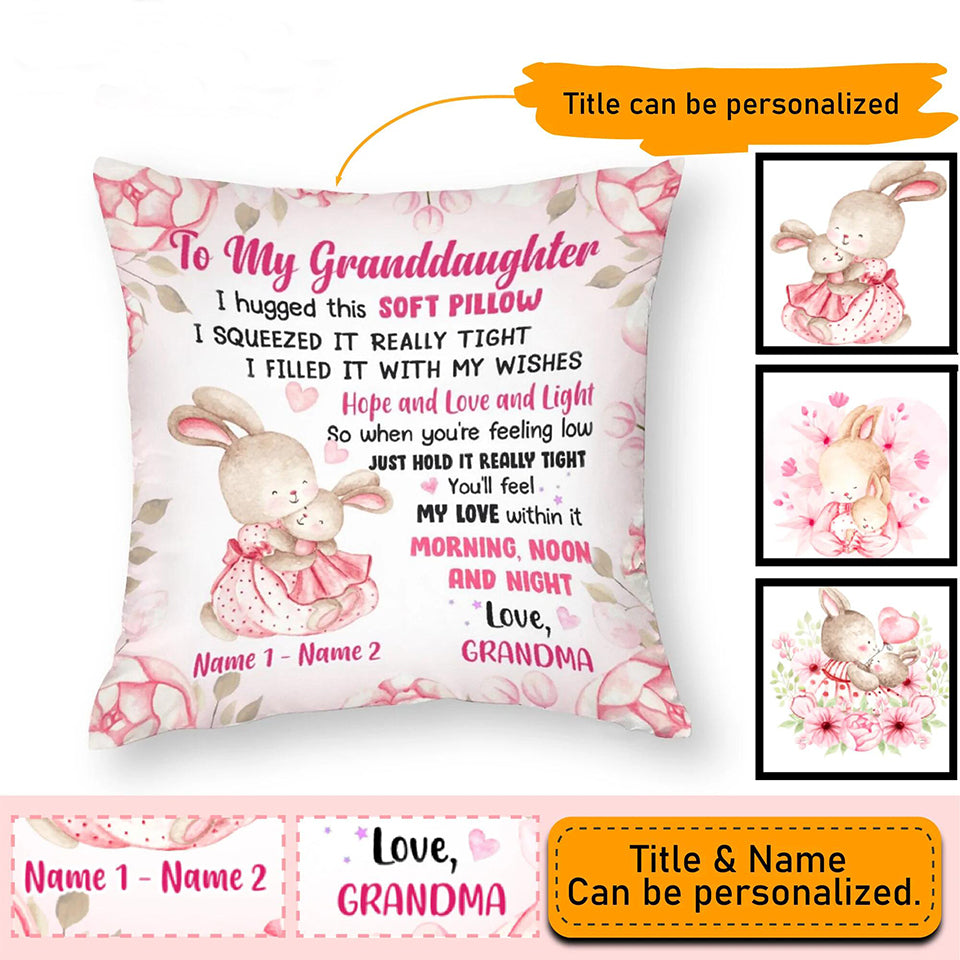 Personalized Pink Rabbit Hug Pillow For Granddaughter/Daughter