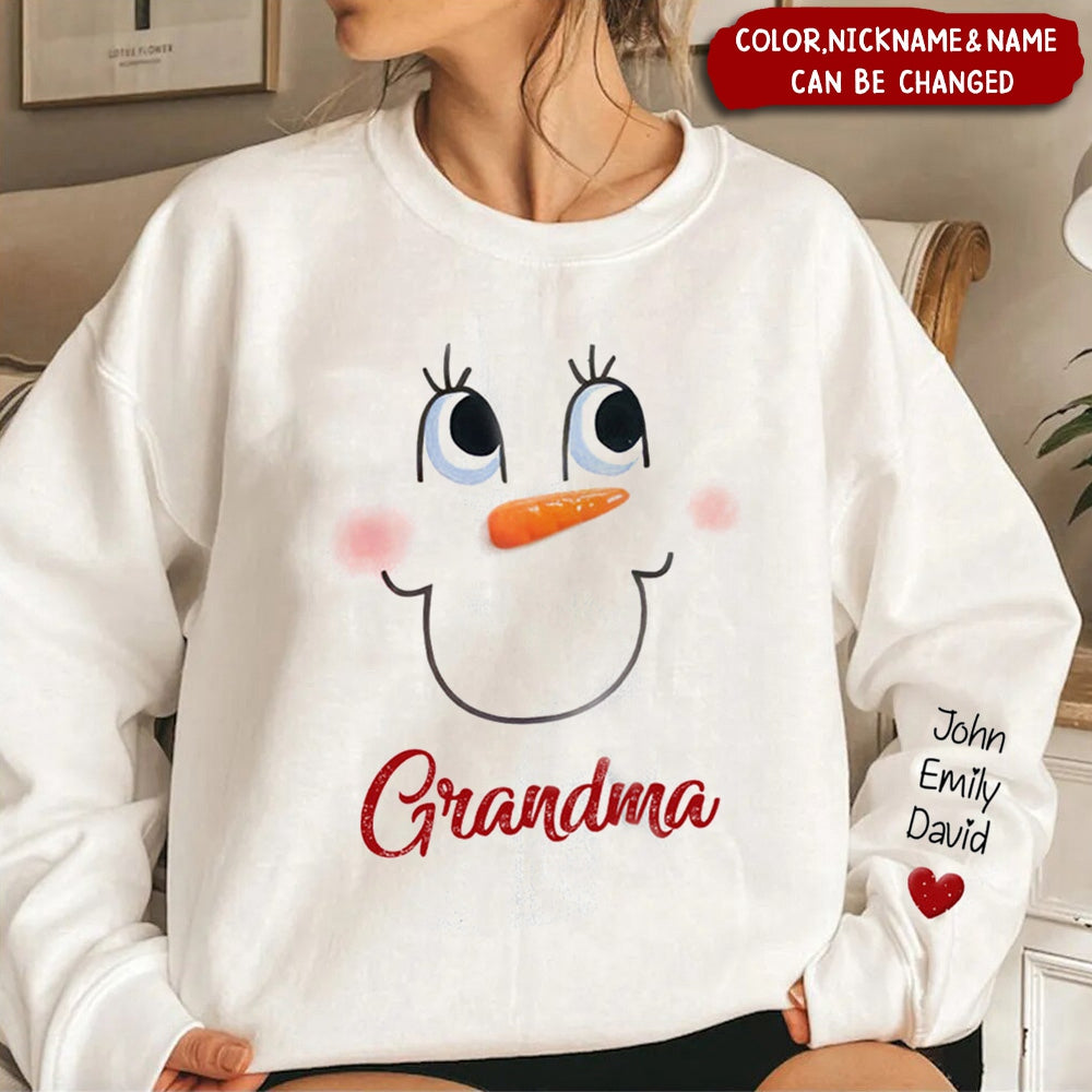 Cute Snowmy Grandma Mom Little Heart Kids Personalized Christmas Sweatshirt