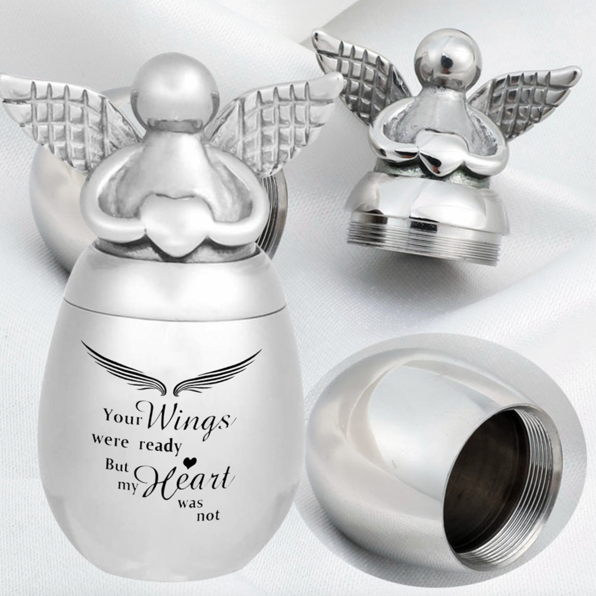 Mini Angel Keepsake Urn for Ashes-Your Wings were Ready, But My Heart was Not