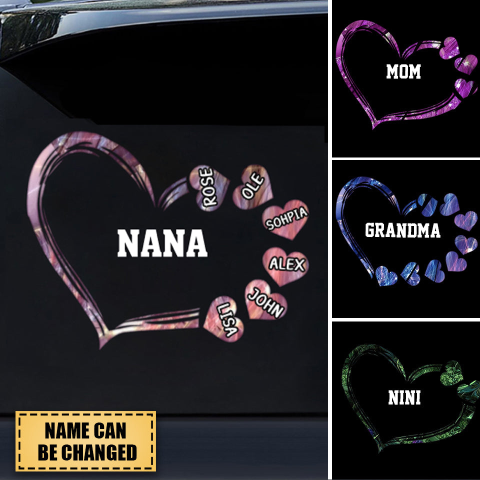 SPARKLING GRANDMA WITH SWEET HEART KIDS, MULTI COLORS PERSONALIZED STICKER