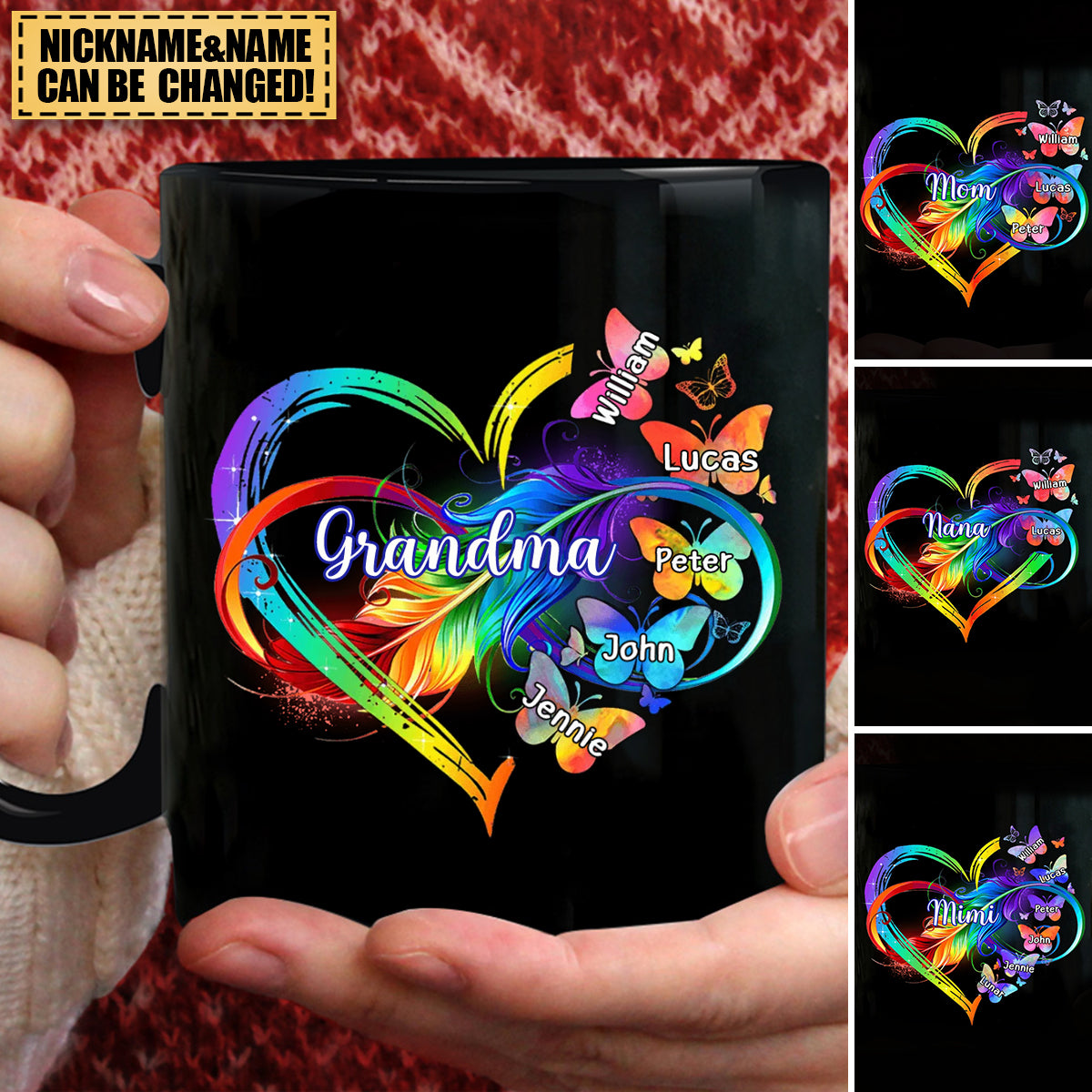 Grandma Mom Heart Infinity Butterfly Personalized Mug